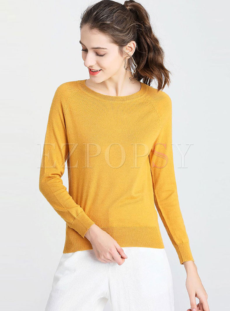 Yellow Pullover Slim Thin Wool Sweater