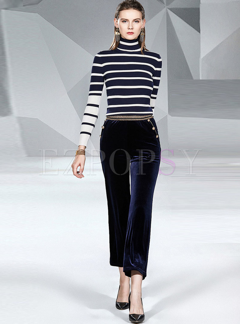 Two-piece Outfits | Two-piece Outfits | Turtleneck Striped Top Pant Suits
