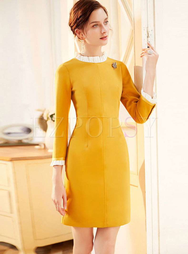 yellow long sleeve bodycon dress