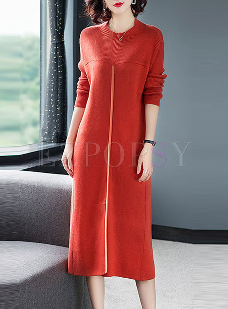 Solid Color Straight Loose Sweater Dress