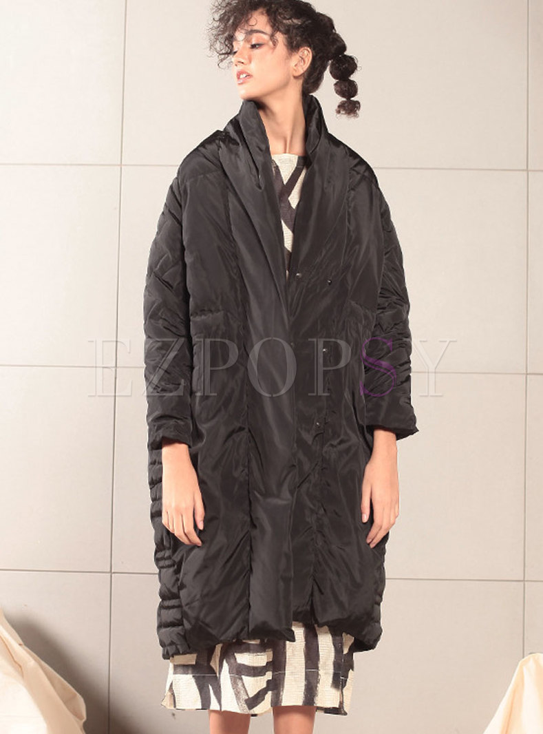 Single-breasted Pleated Loose Down Coat
