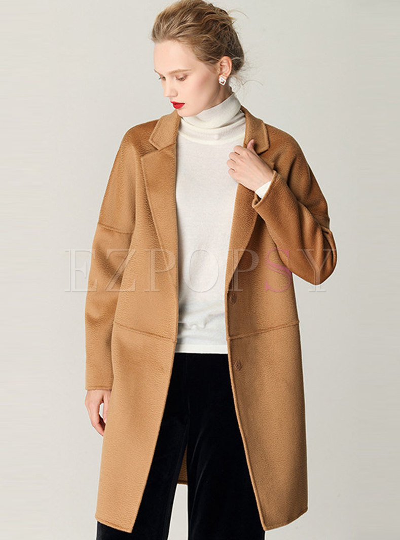 Solid Color Single-breasted Loose Wool Coat