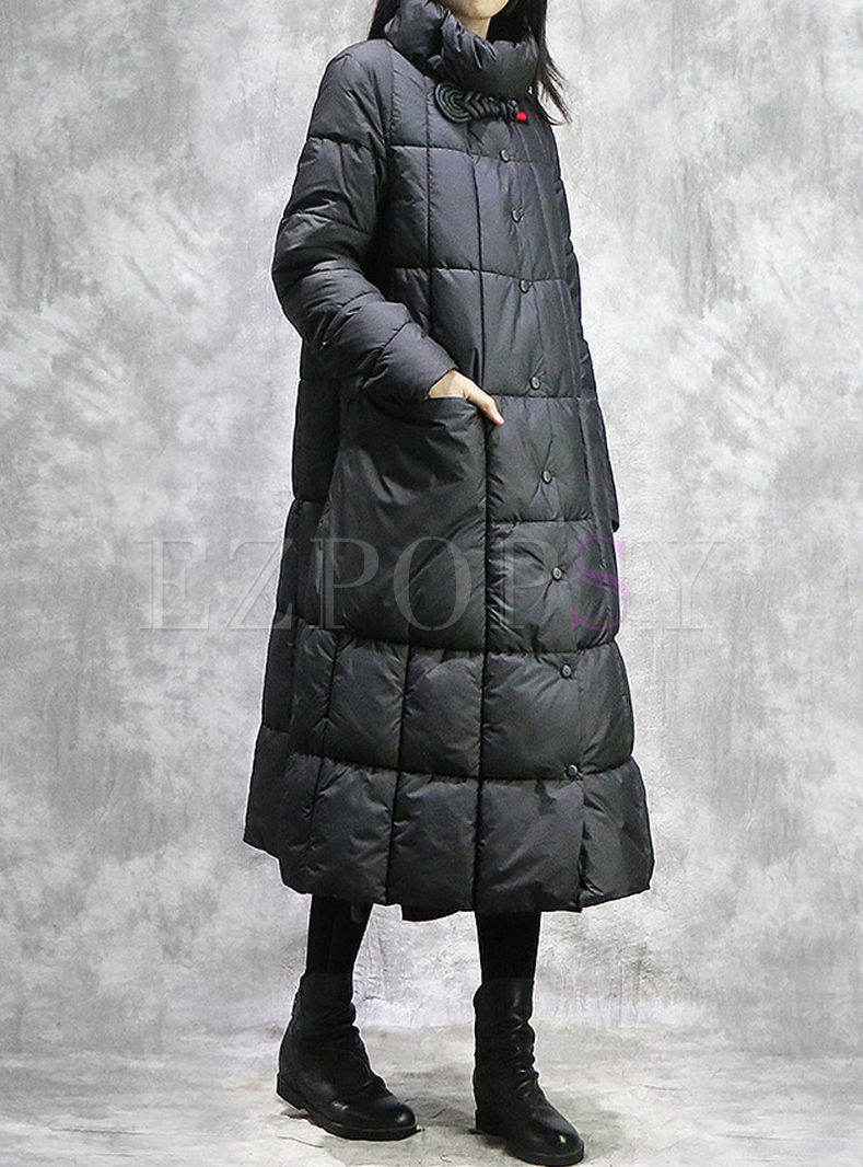 Outwear | Down Coats | Mock Neck Long A Line Puffer Coat