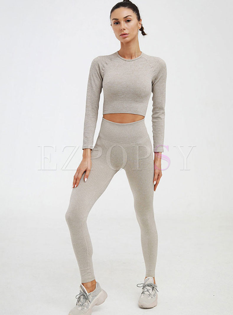 Crew Neck Long Sleeve Tight Workout Tracksuit