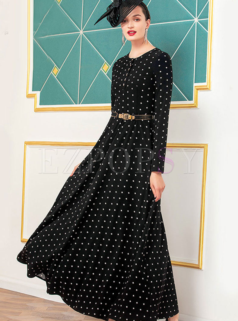 long sleeve black polka dot dress