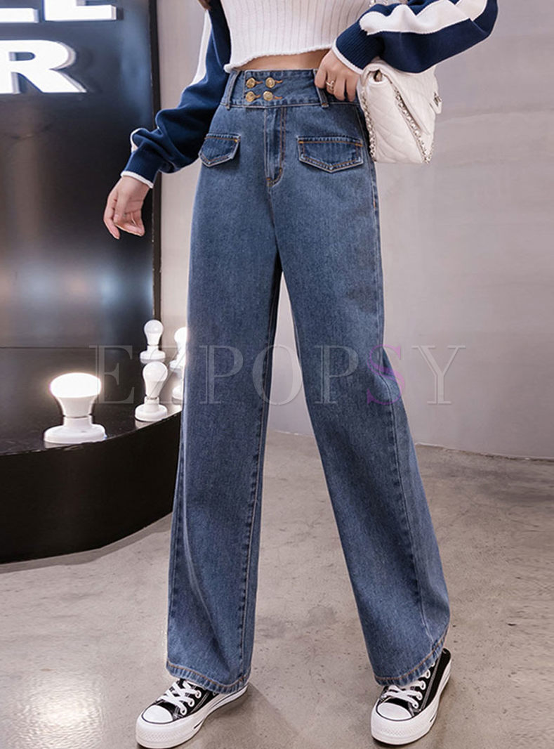 Pants | Pants | Blue High Waisted Plus Size Palazzo Jeans