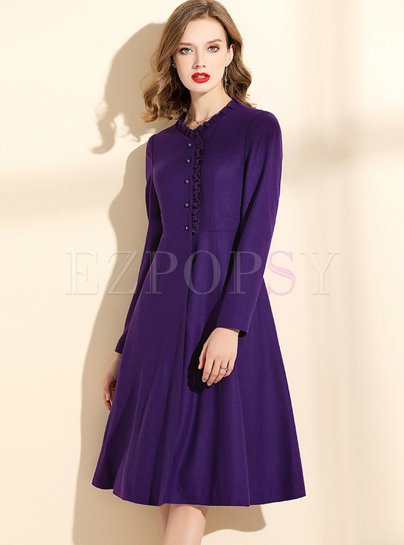 Dresses | Skater Dresses | Purple Long Sleeve Wool Blend Skater Dress
