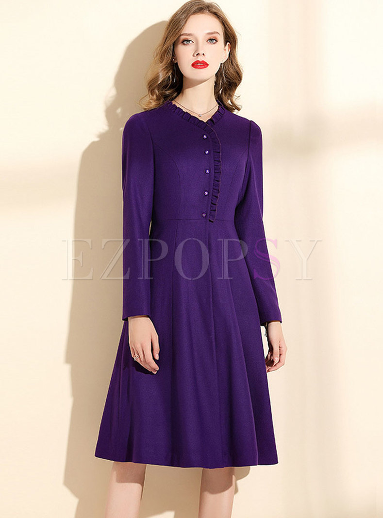Dresses | Skater Dresses | Purple Long Sleeve Wool Blend Skater Dress