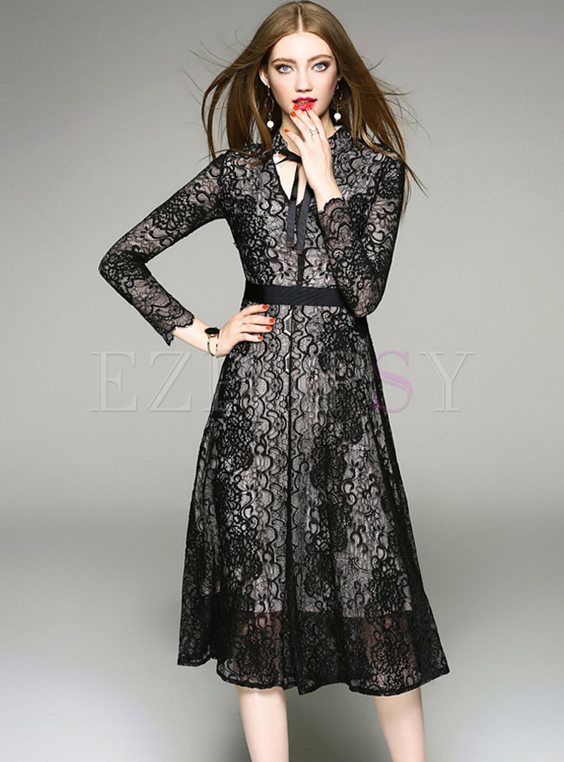 v neck lace dress with sleeves