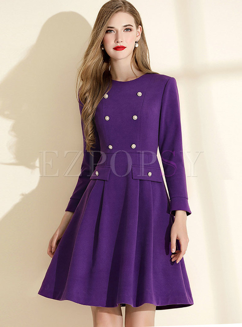 Dresses | Skater Dresses | Purple Long Sleeve A Line Dress