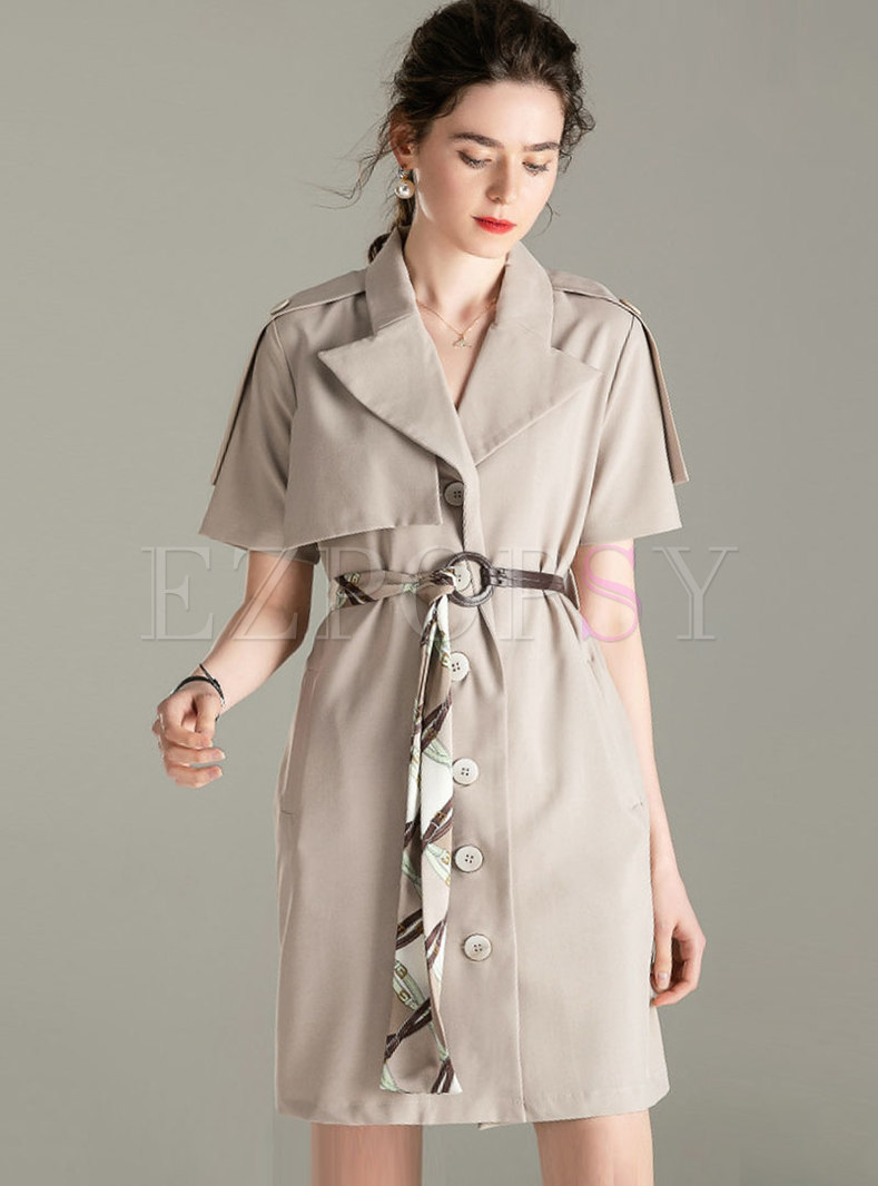 Notched Single-breasted Slim Coat Dress