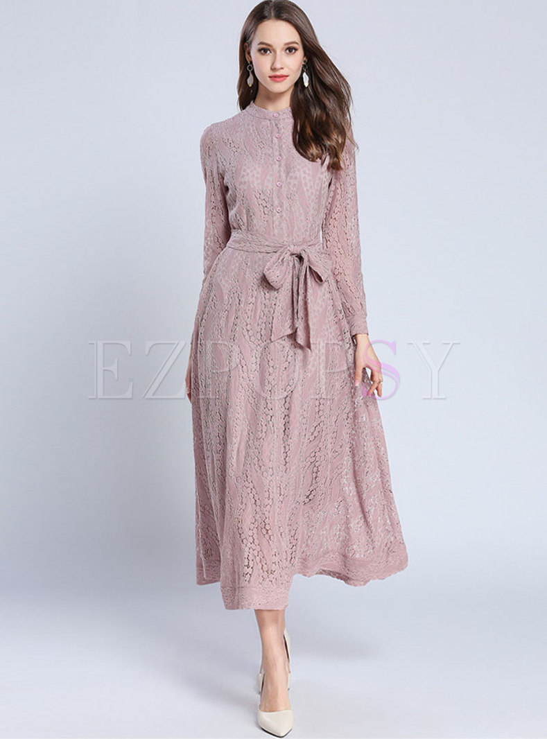 pink lace maxi dress with sleeves