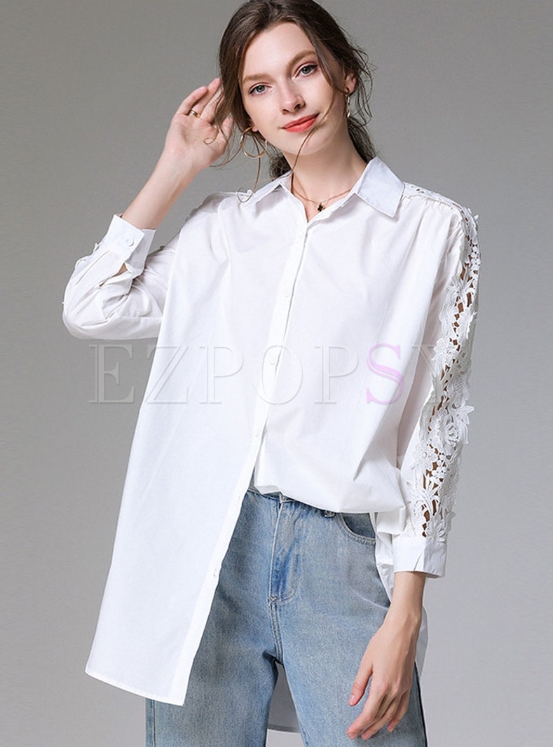 Tops | Blouses | Solid Color Openwork Loose Blouse