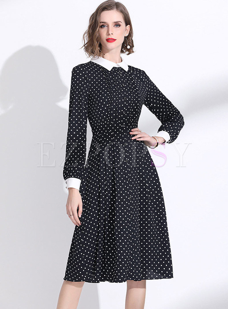 black polka dot chiffon dress