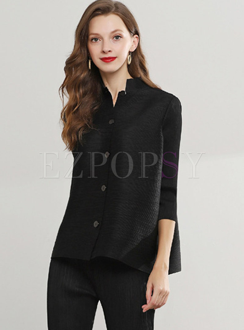 Tops | Blouses | Mock Neck Single-breasted Blouse