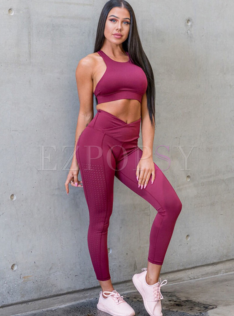 Solid Color High Waisted Workout Tracksuit
