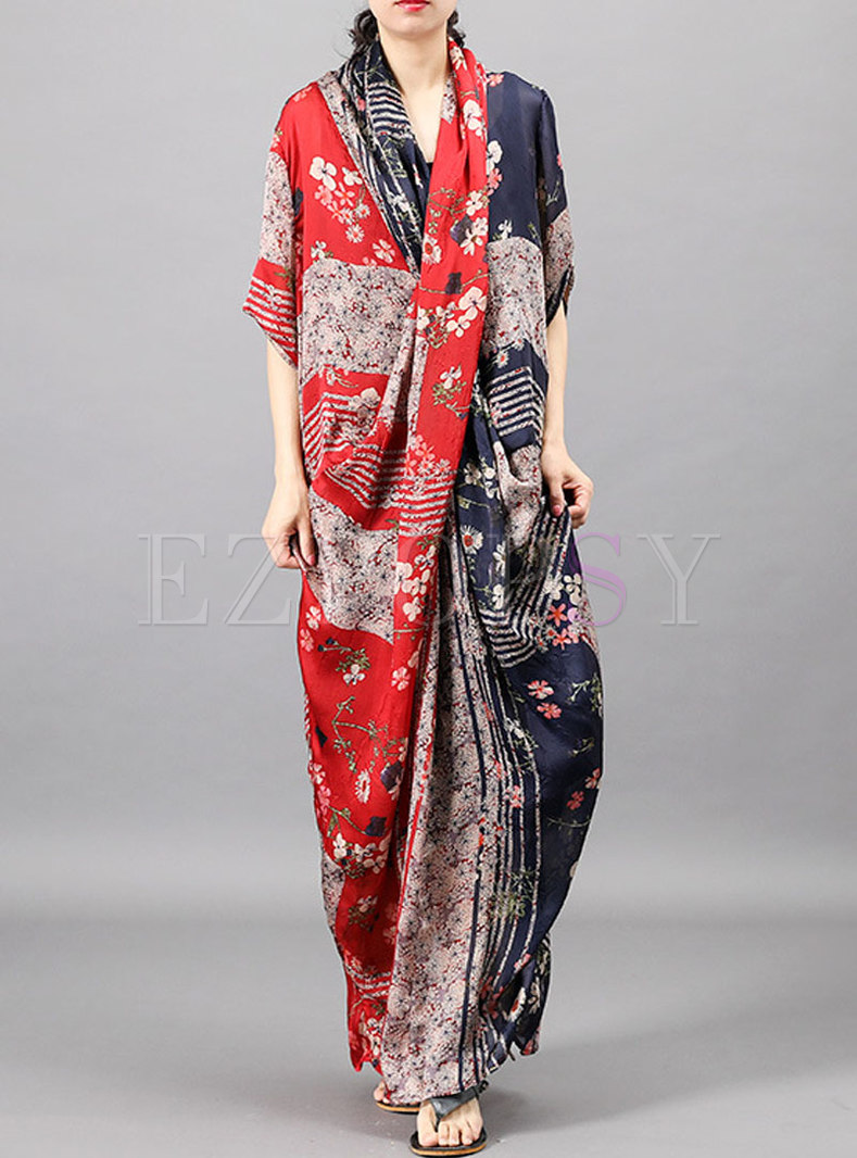 V-neck Front Cross Print Maxi Dress With Camisole