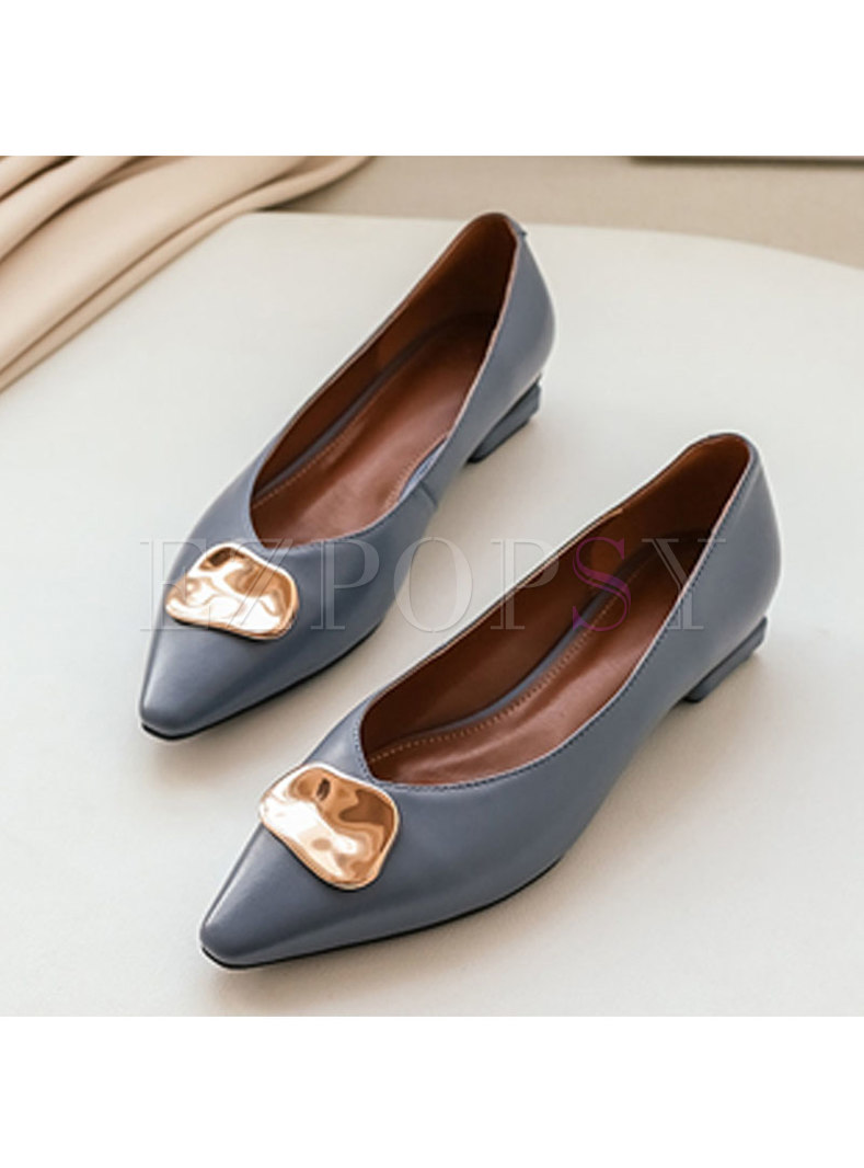 Pointed Toe Shallow Leather Flats