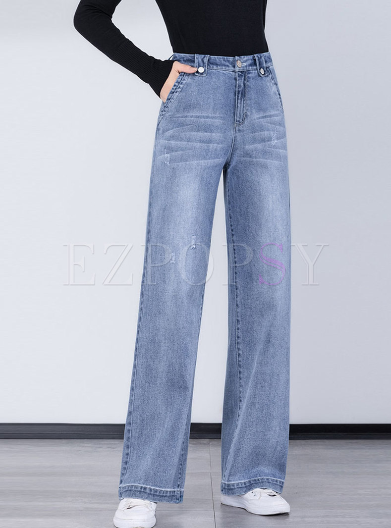 NATIVA, RIGID JEANS. ANNY REAL 01 DENIM BLUE, High-Rise Palazzo Jeans