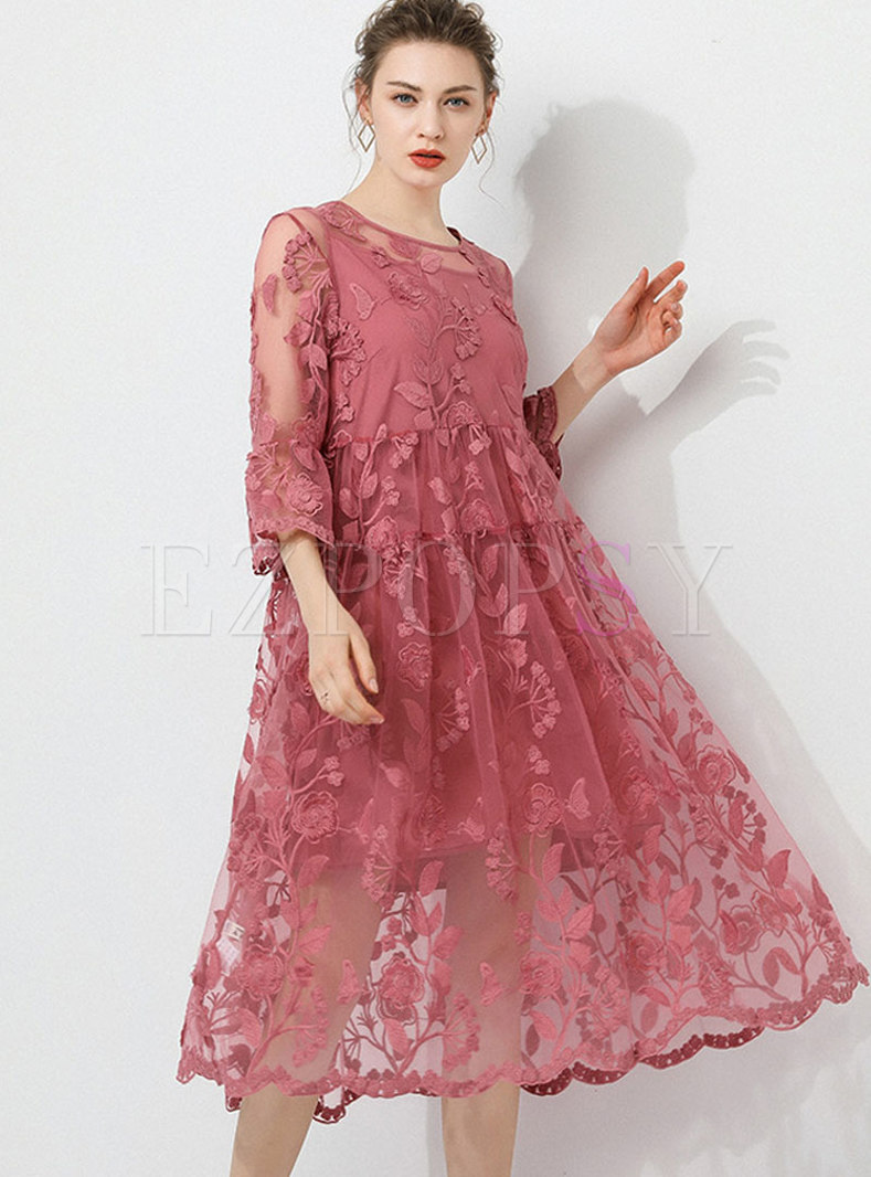 pink lace shift dress