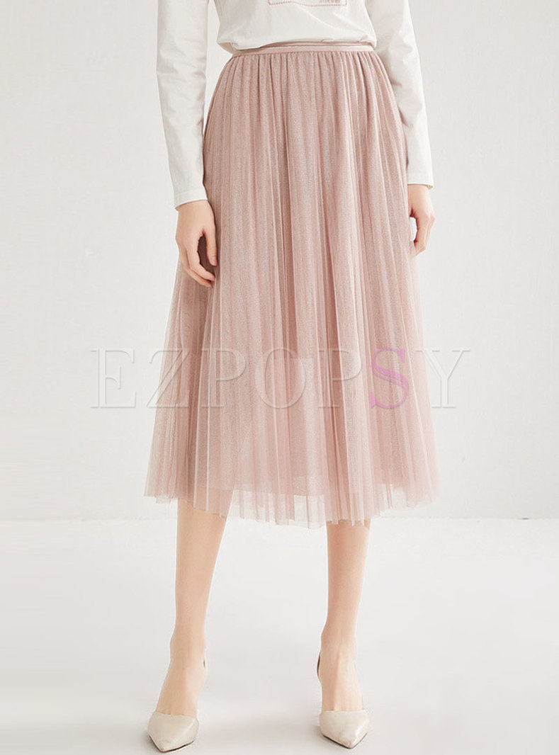 Skirts | Skirts | Pink High Waisted Mesh A Line Skirt