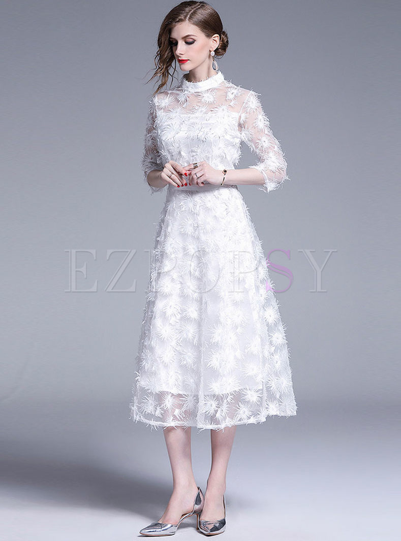 Dresses | Maxi Dresses | Stand Collar Stereoscopic Flower Bridesmaid Dress