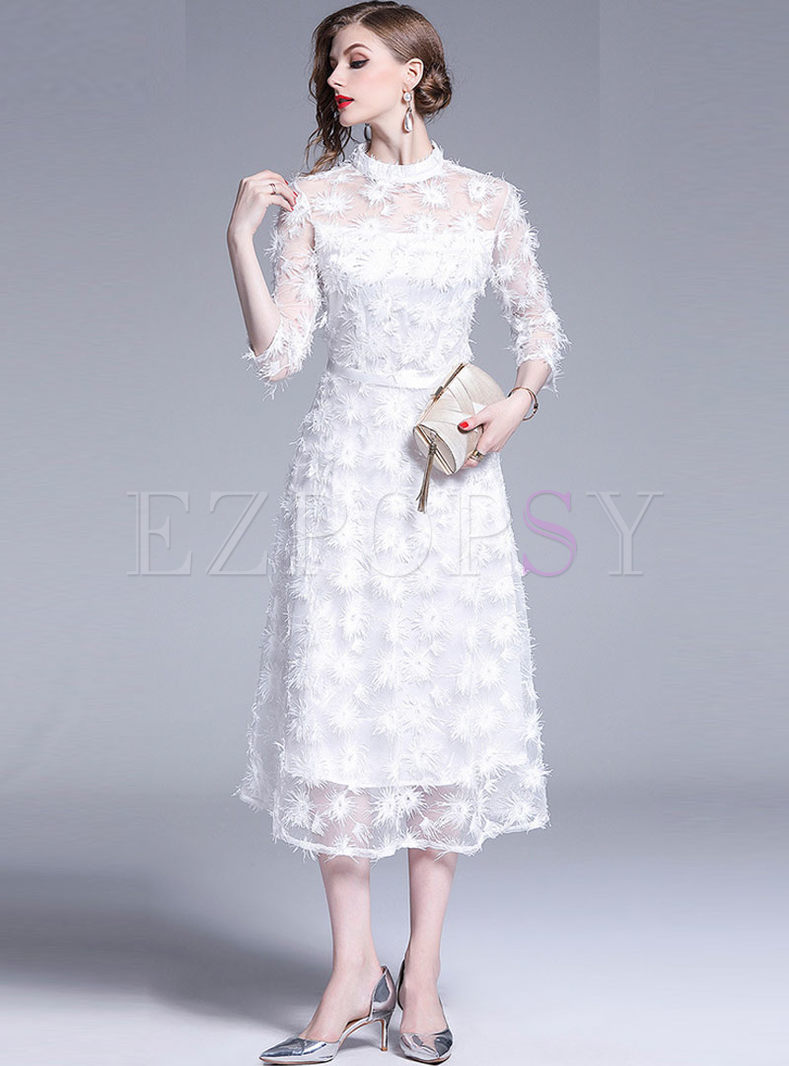 Stand Collar Stereoscopic Flower Bridesmaid Dress