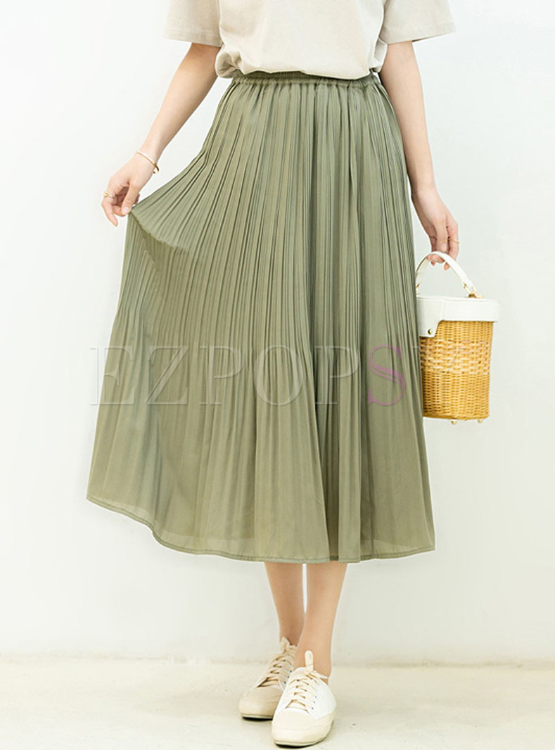 Chiffon Elastic Waist Pleated Skirt