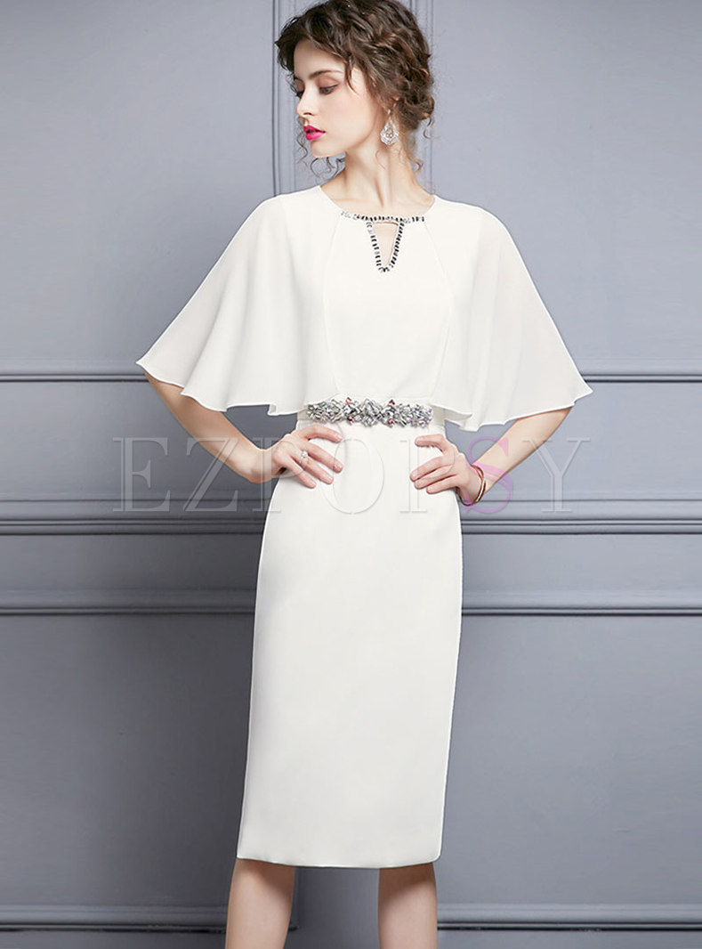Empire Waist Studded Cloak Bodycon Dress