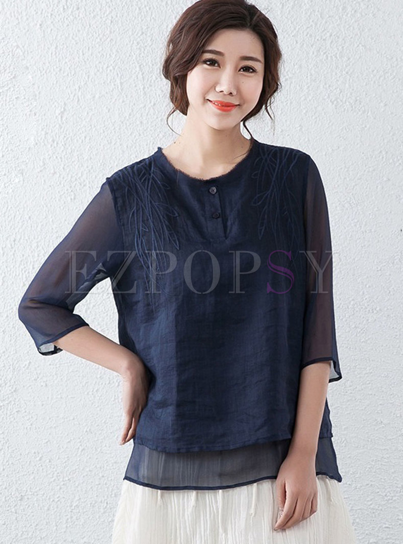 Chiffon Embroidered Patchwork Blouse