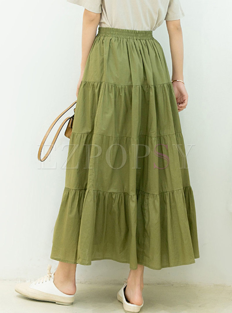 Skirts | Skirts | Elastic Waist Ruched A-line Long Skirt