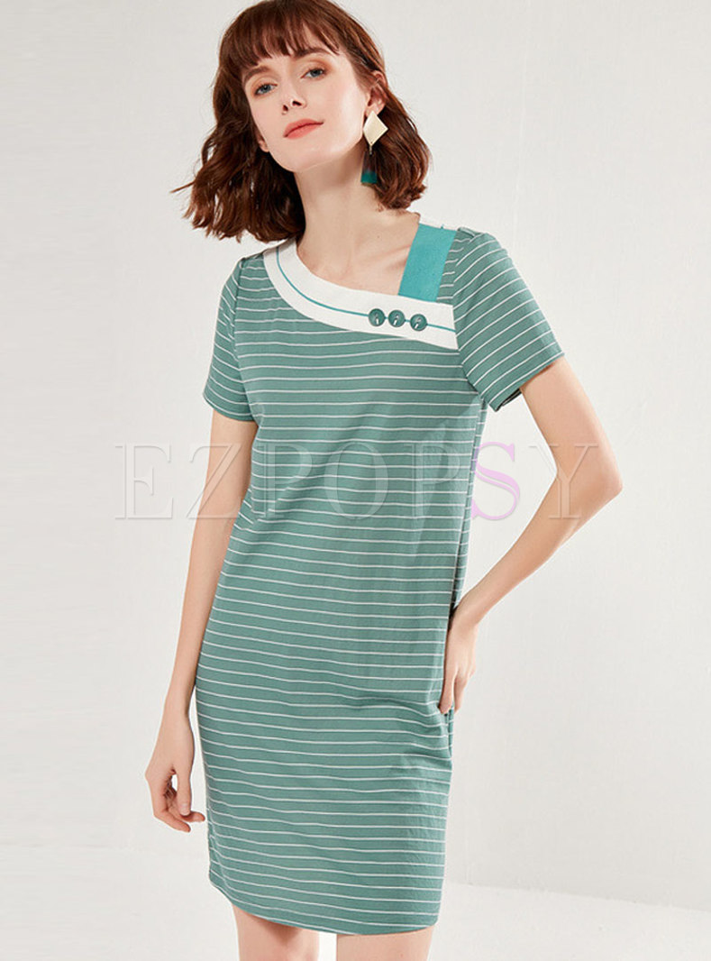 Striped V-neck Looose T-shirt Dress
