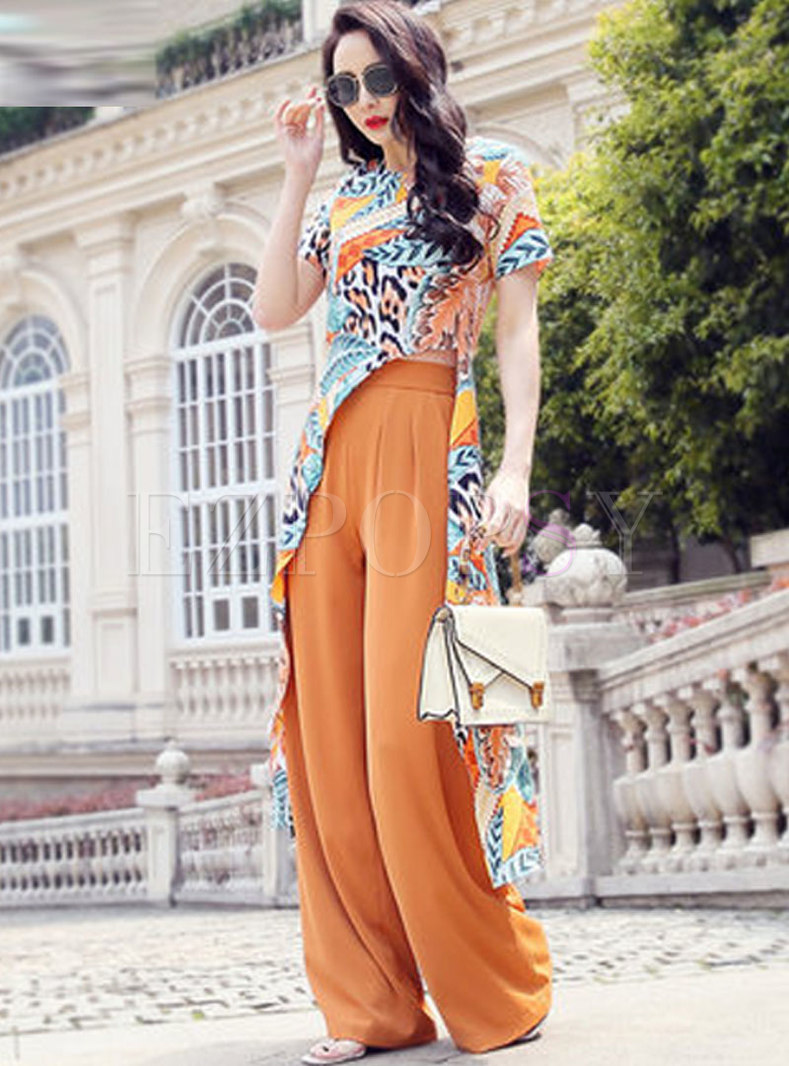 Two-piece Outfits | Two-piece Outfits | Chiffon Print Asymmetric ...