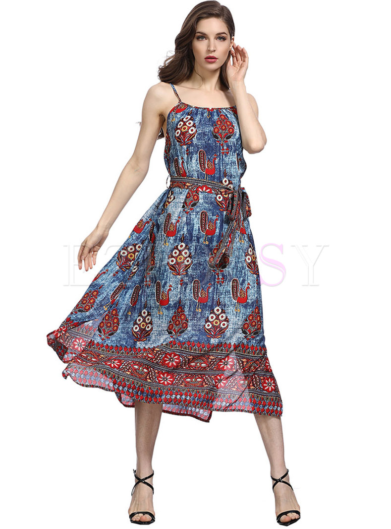 Bohemia Print Slit Wrap Maxi Slip Dress