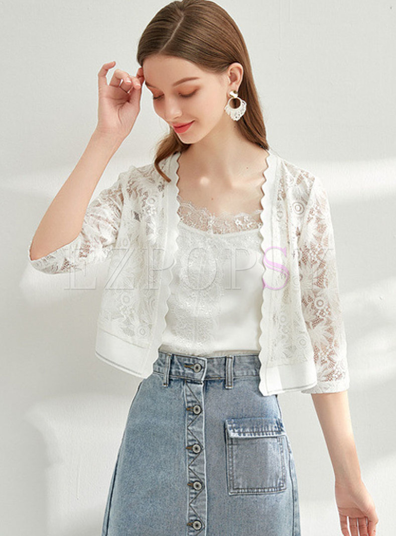 Open Front Lace V-neck Cropped Coat