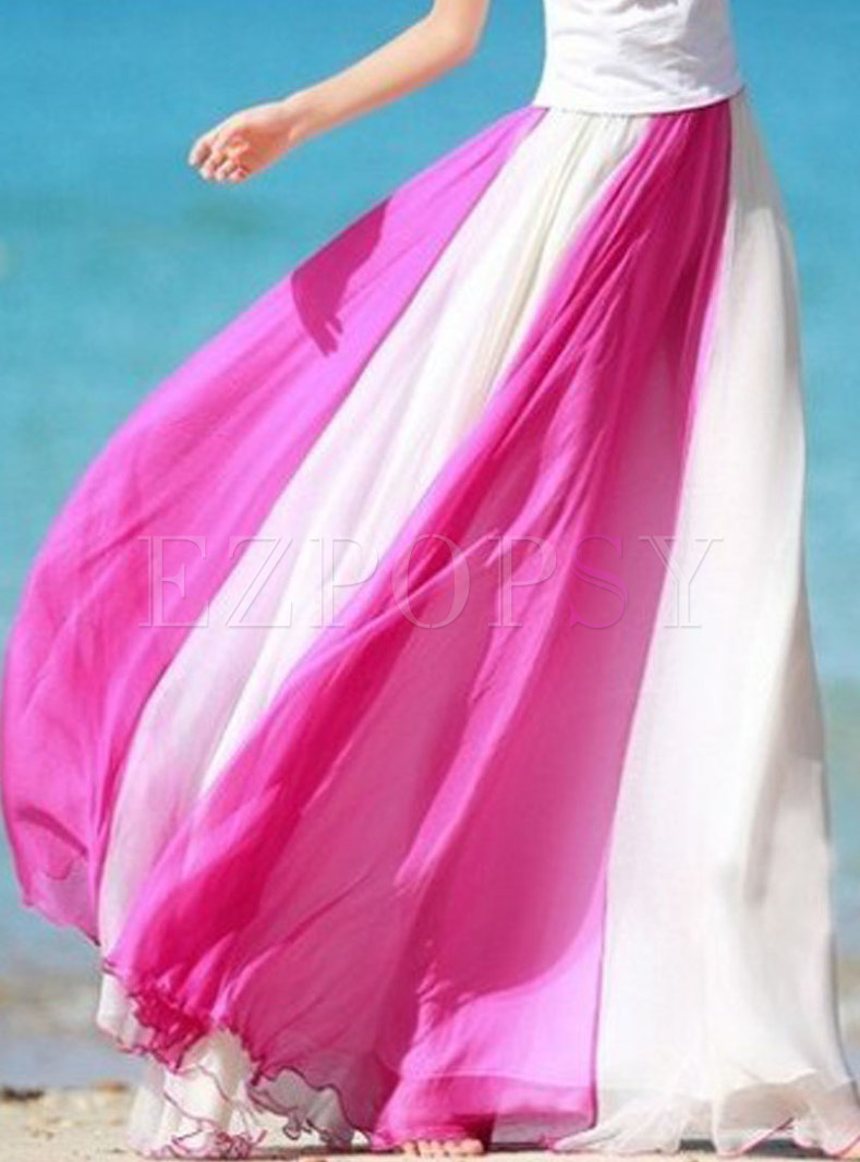 Color Block Chiffon Big Hem Beach Skirt