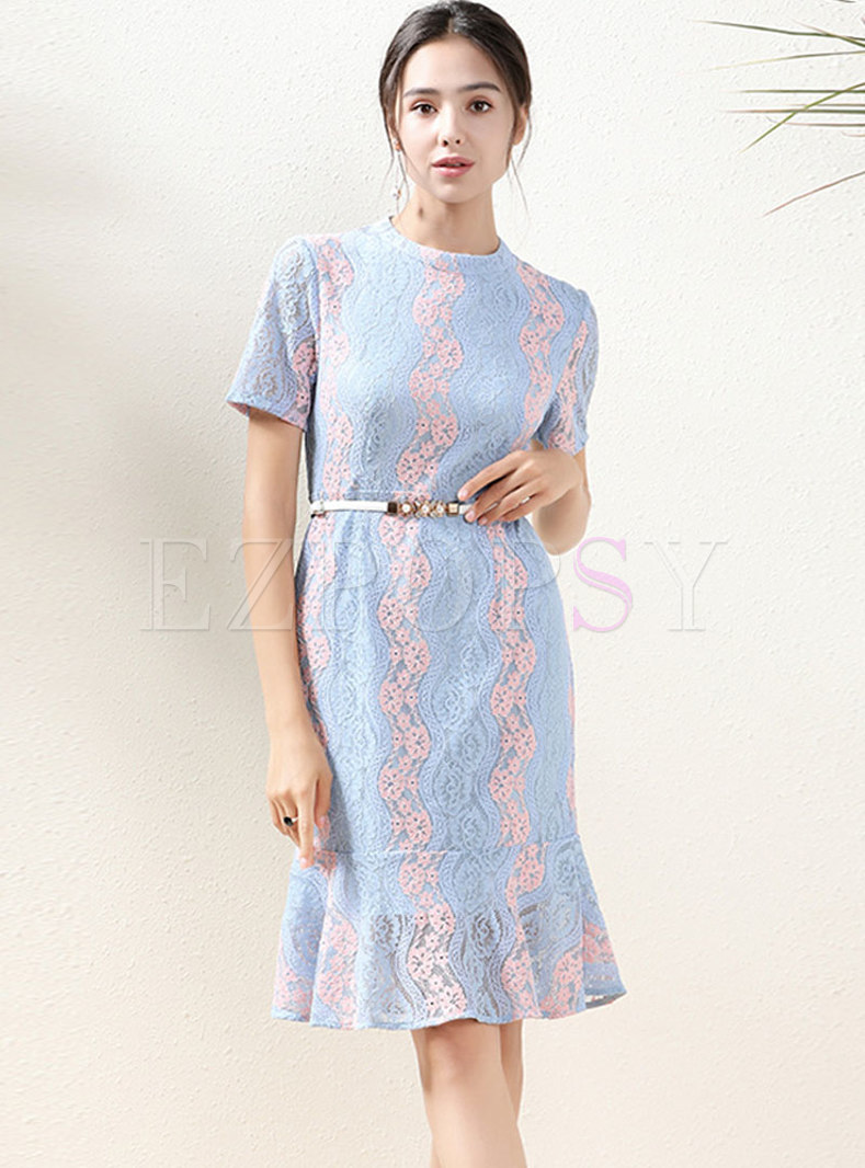 Color Block Lace Peplum Dress