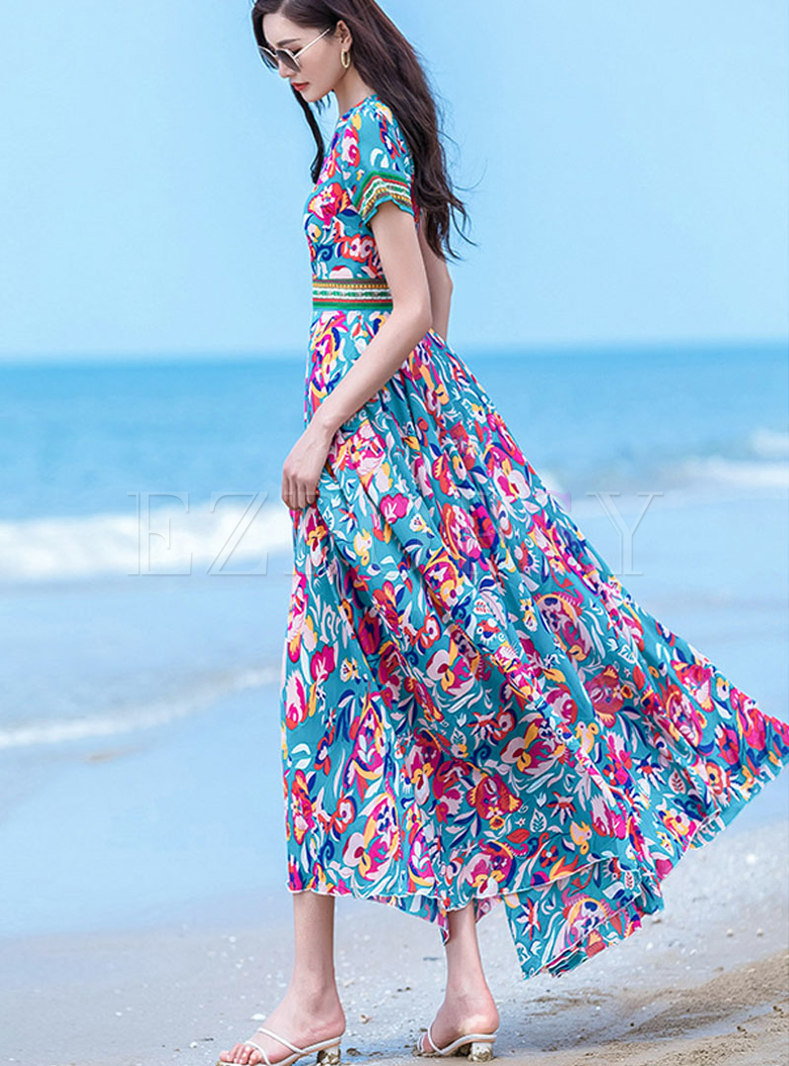 Dresses | Maxi Dresses | Chiffon Print Empire Waist Beach Maxi Dress