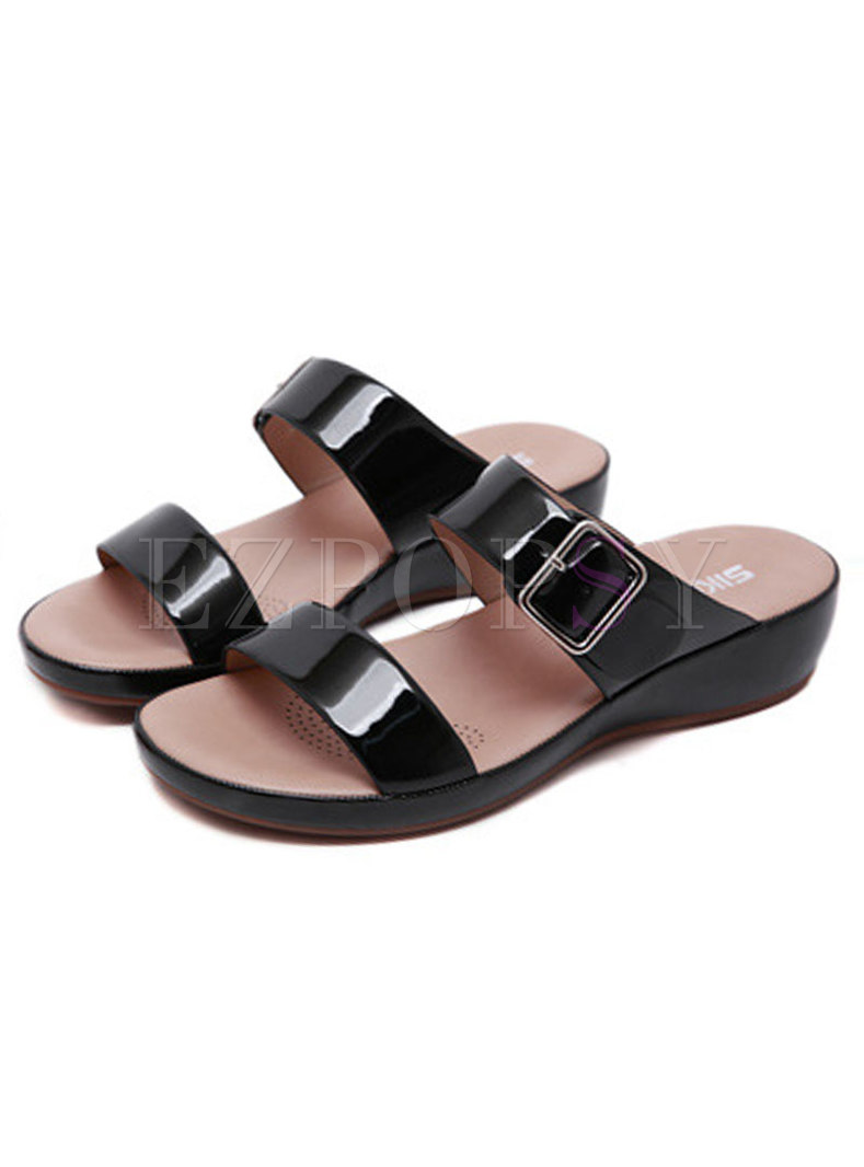 Solid Color Leather Buckle Light Slippers