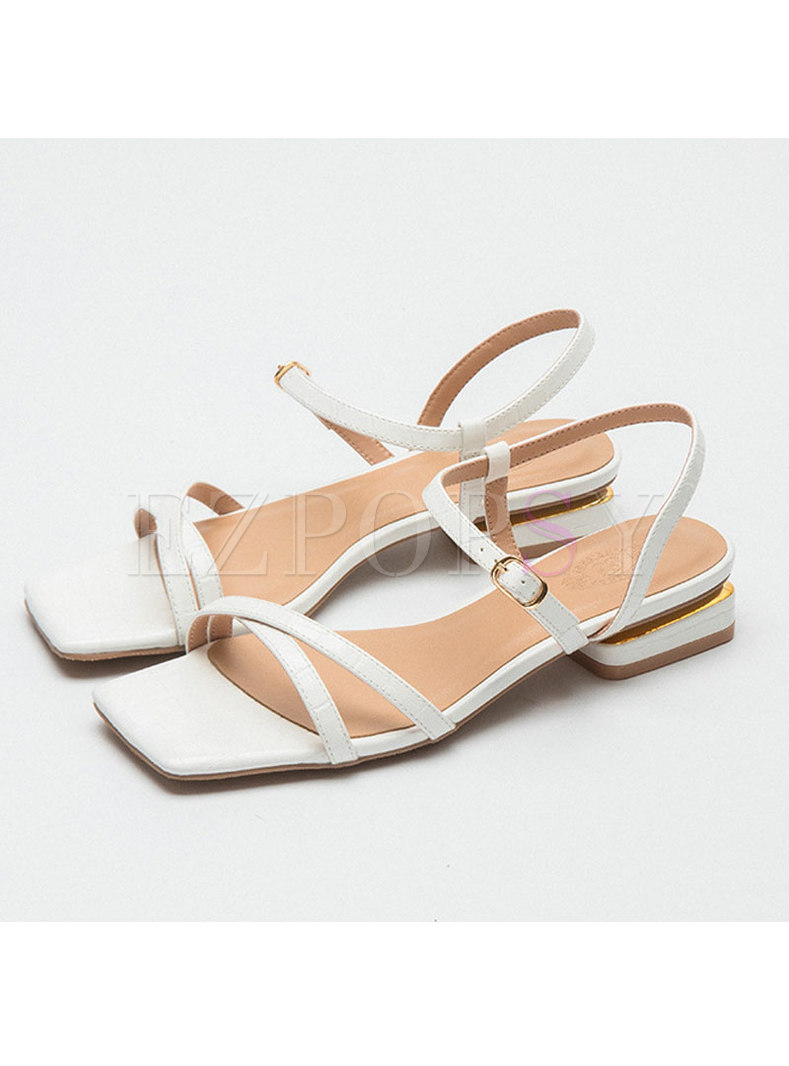 Square Toe Buckle Chunky Heel Sandals