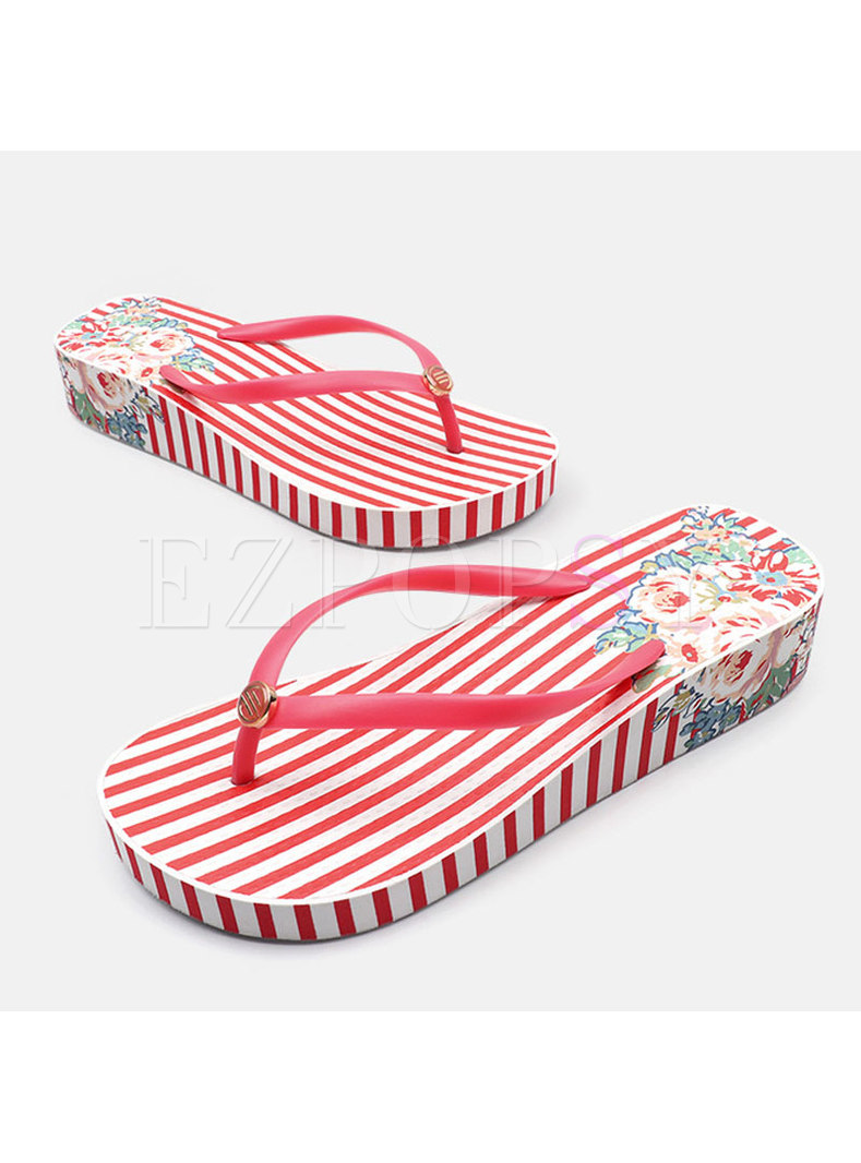 Red Striped Platform Beach Slippers