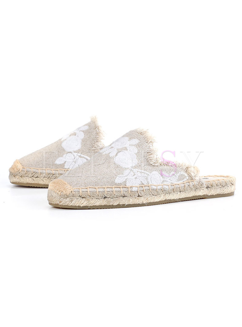 Round Embroidered Fringed Edge Slippers