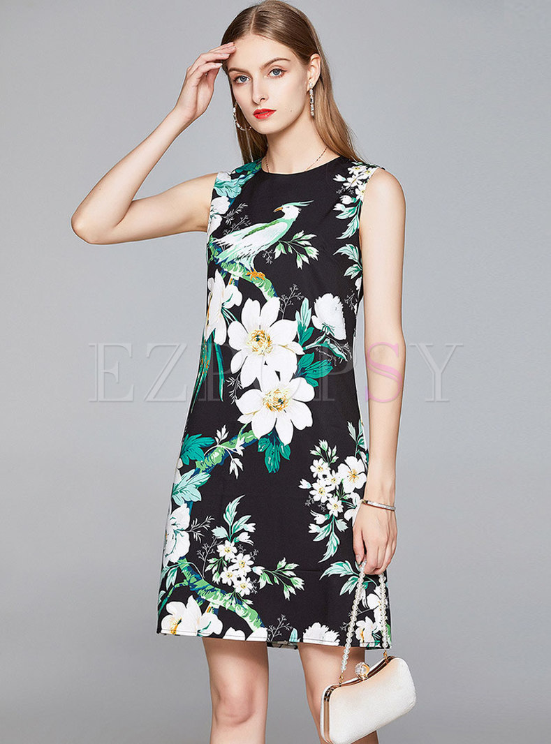 Dresses | Skater Dresses | Black Print Sleeveless A Line Dress