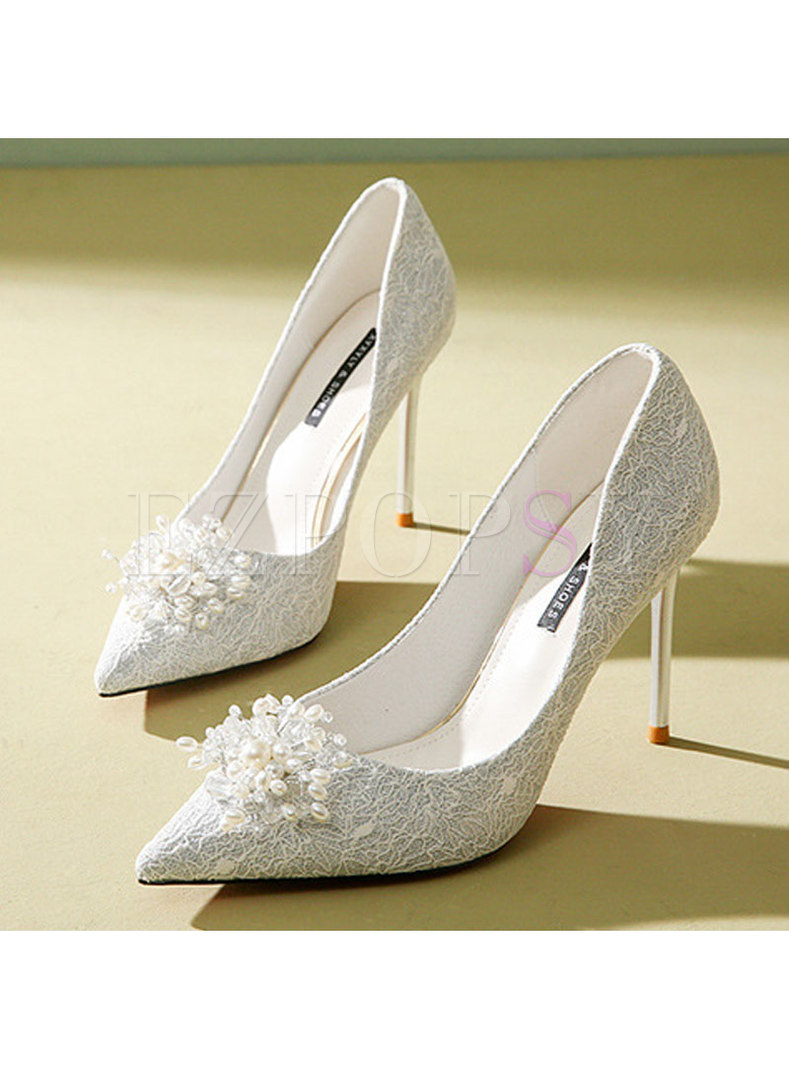 Pointed Toe Slow-cut Sequin Lace Wedding Heels
