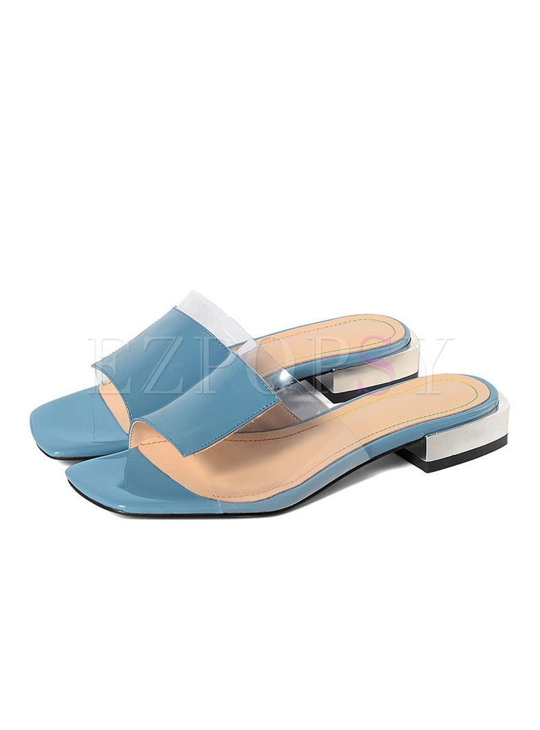 Square Toe Transparent Chunky Heel Summer Slippers