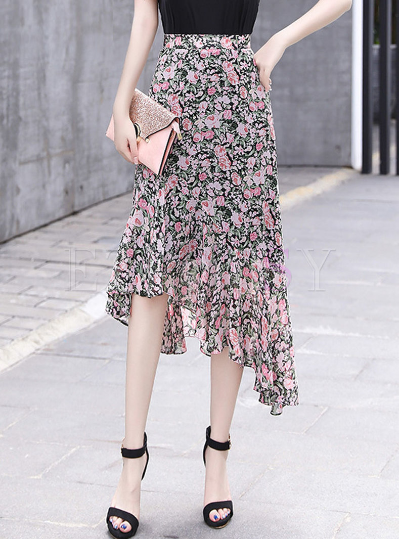Skirts | Skirts | High Waisted Floral Asymmetric Peplum Skirt