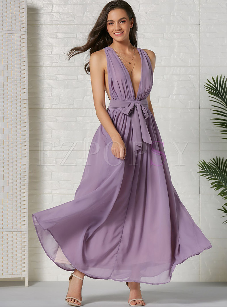 Sexy Purple Beach Halter Maxi Dress