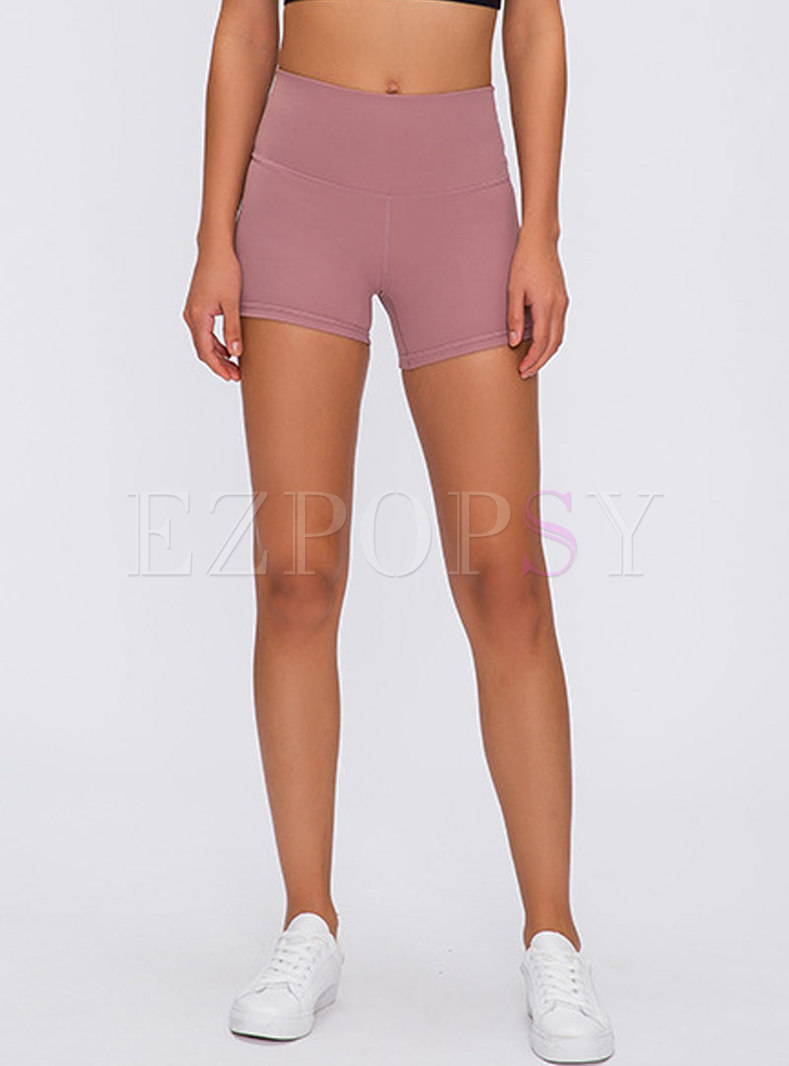 Pure Color High Waisted Tight Sports Shorts
