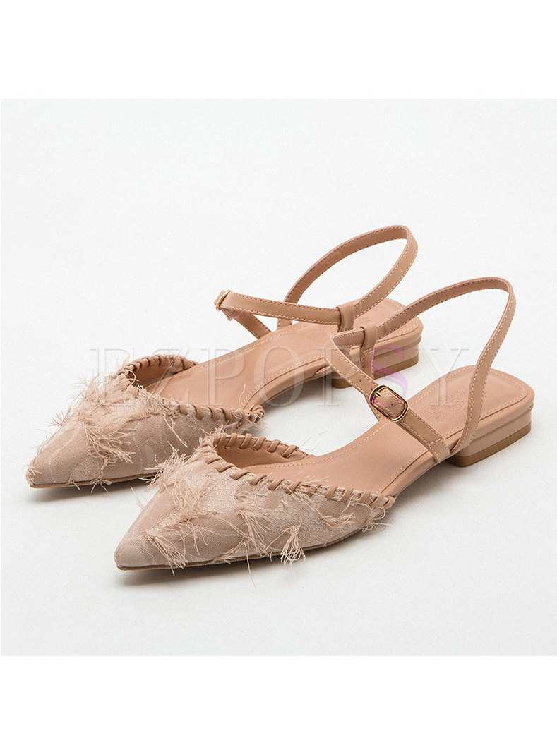 Pointed Toe Flock Fringed Flat Sandals