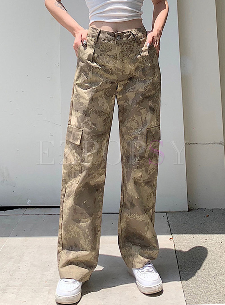 Pants | Pants | High Waisted Camouflage Straight Cargo Pants